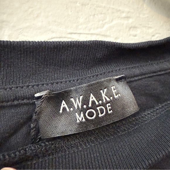 A.W.A.K.E. Mode Knotted Jersey Top Black Asymmetrical Short Sleeve Crop Medium M - Picture 7 of 8